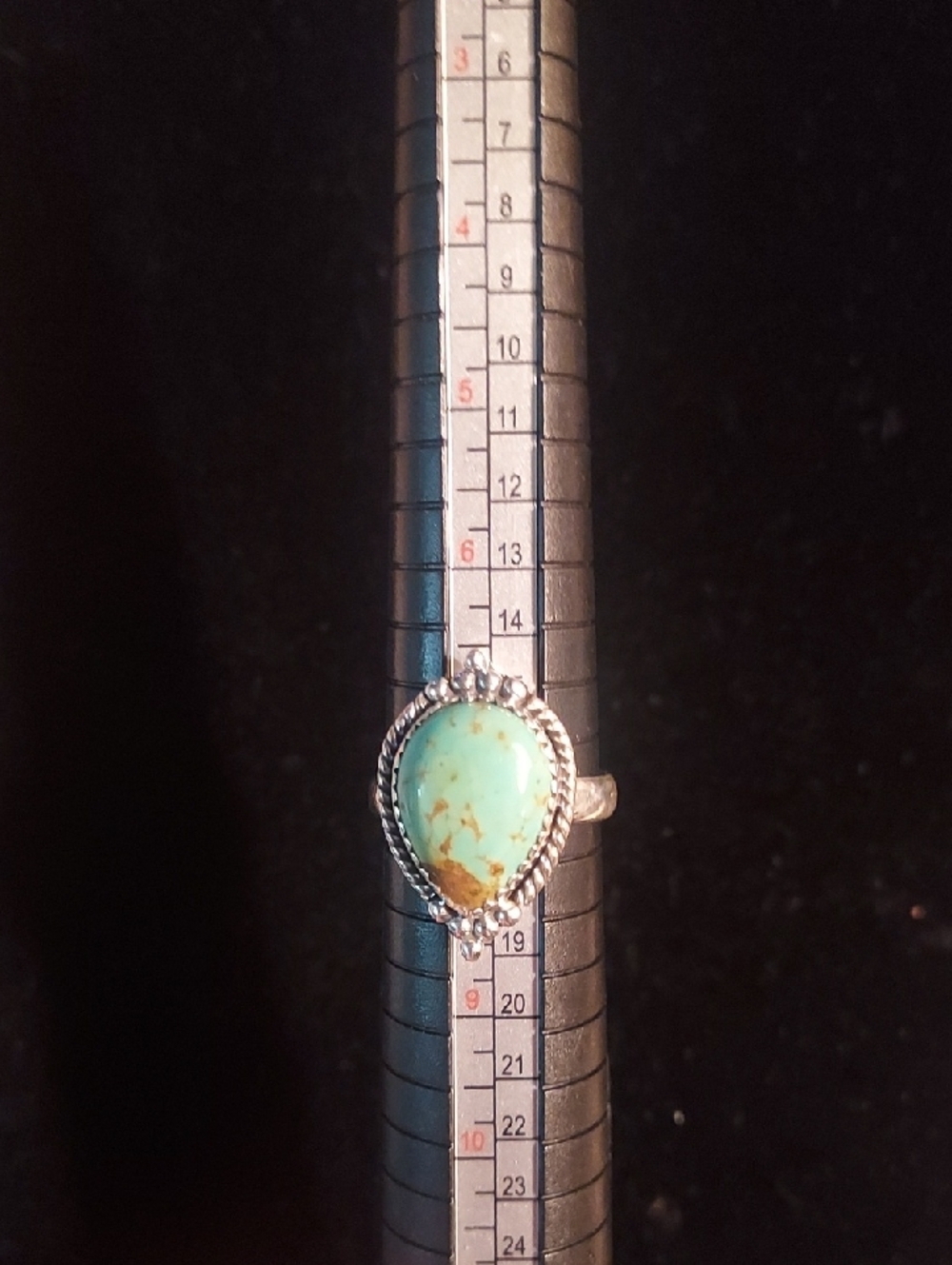 Sterling Silver Teardrop Turquoise Ring - Blue-Green Stone